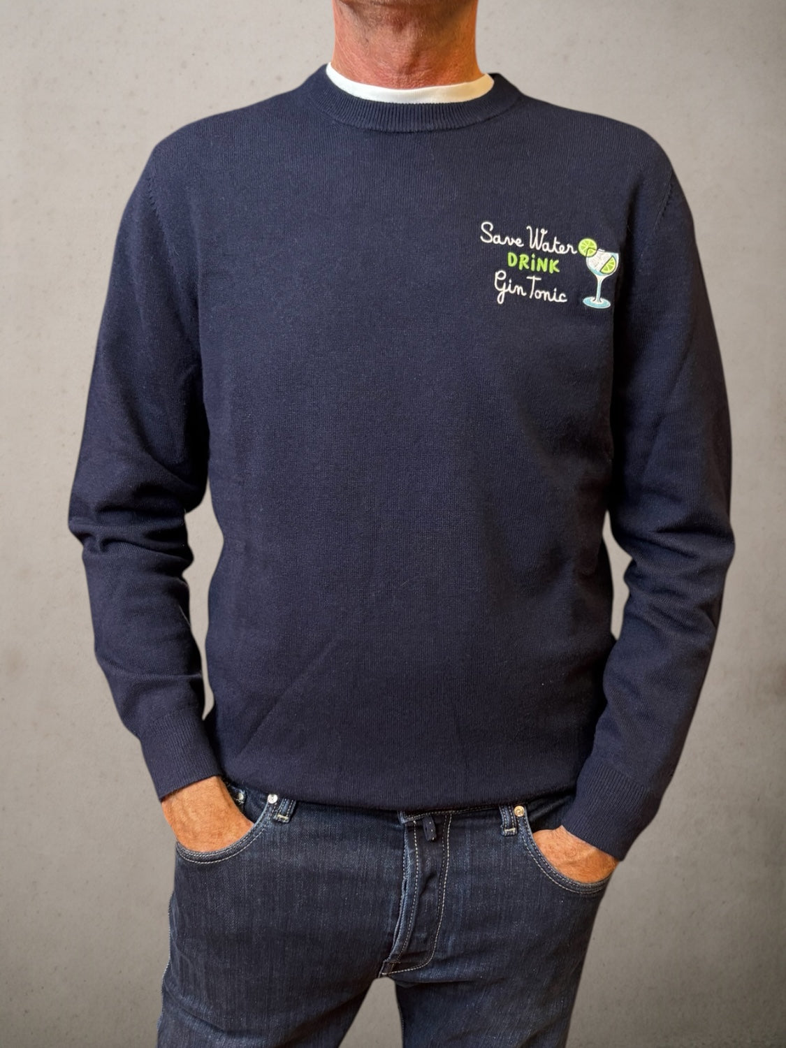 Crewneck Navy Save Water Drink Gin Tonic