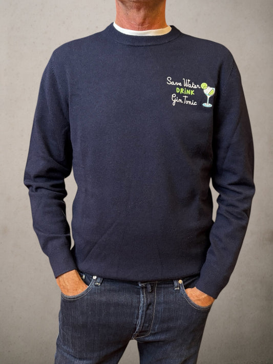 Crewneck Navy Save Water Drink Gin Tonic