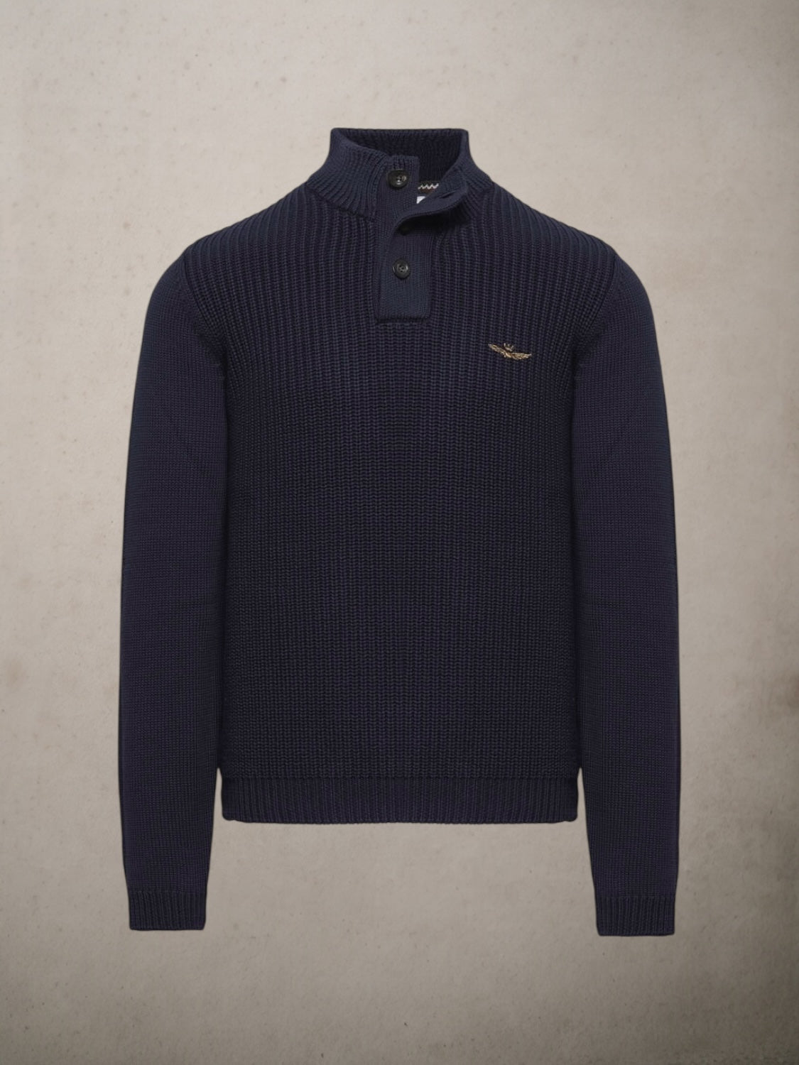 High-neck Sweater With Buttons Dark Blue