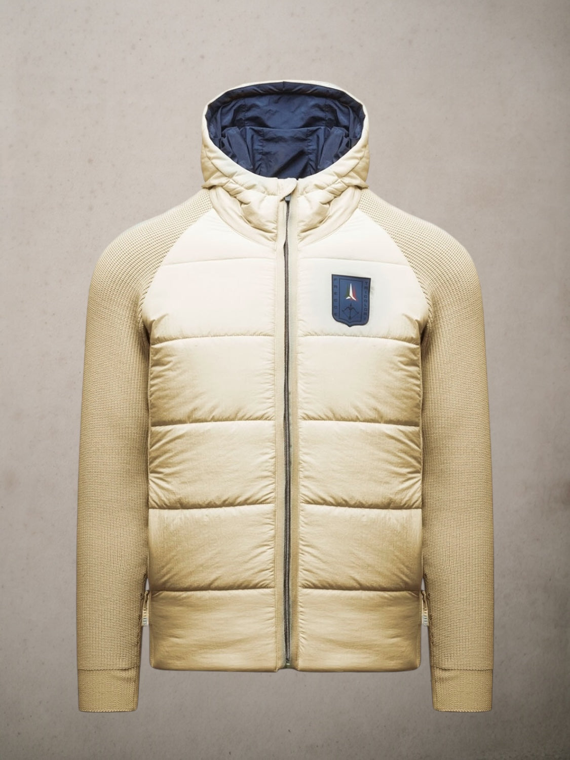 Padded Nylon And Rib-Knit Jacket Light Beige