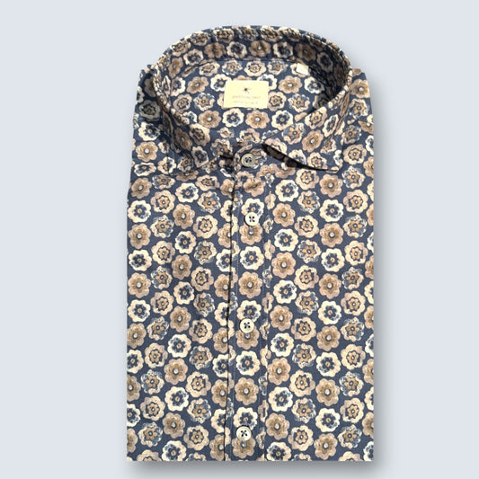 Shirt Navy Warm Cotton Blue Flowers