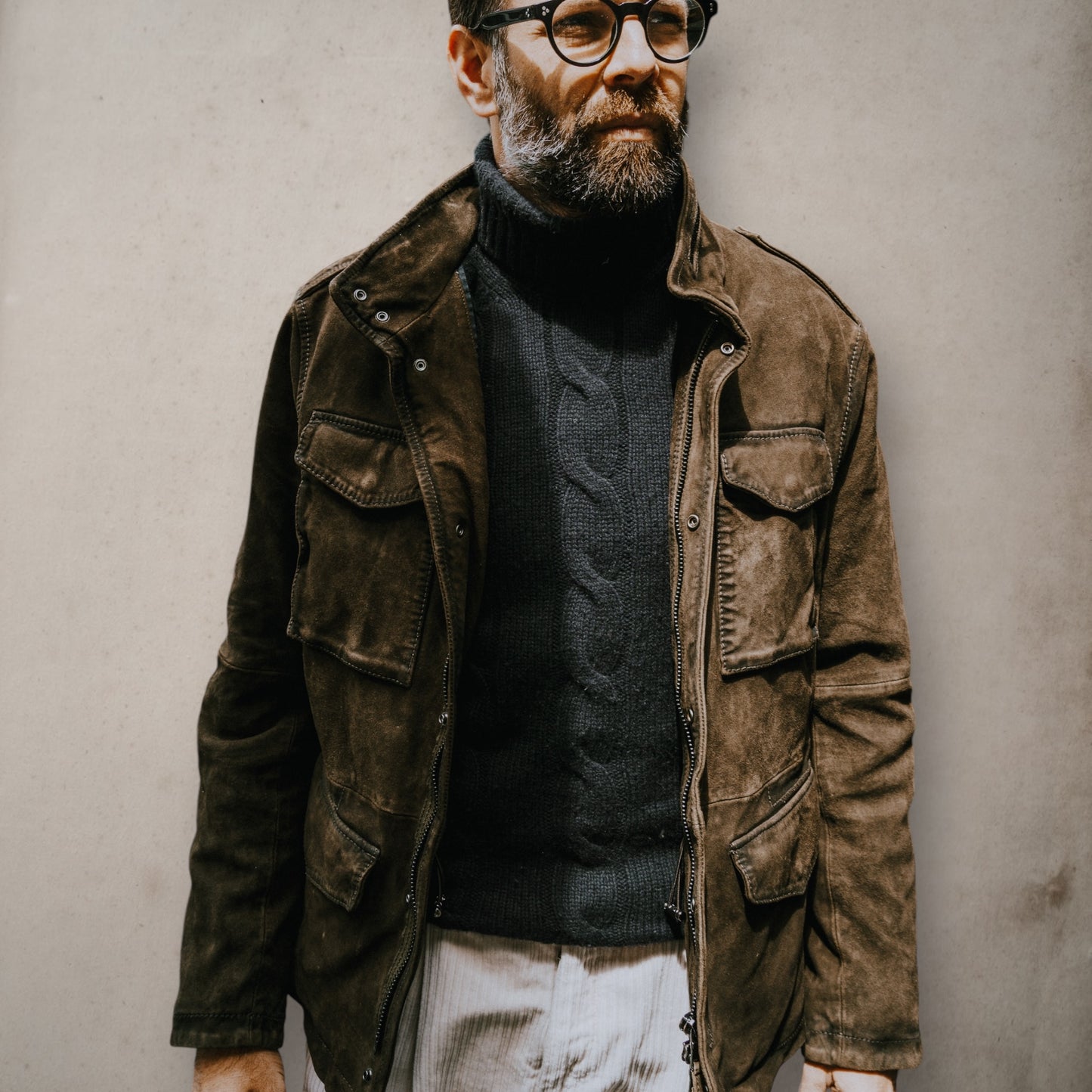 Suede Field Jacket VintagE Green Undergrowth - Vaturi