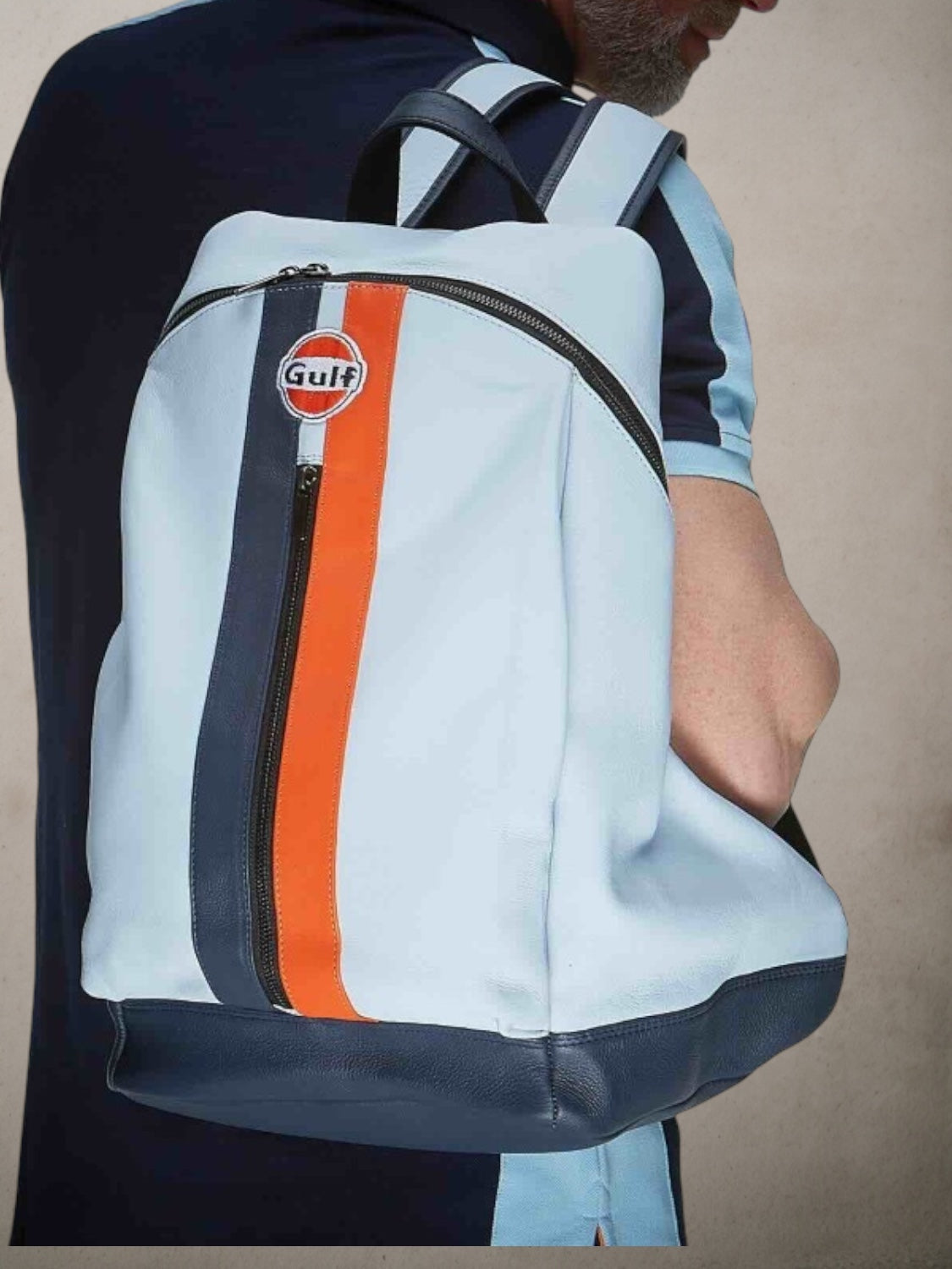 Leather Backpack Light Blue Gulf