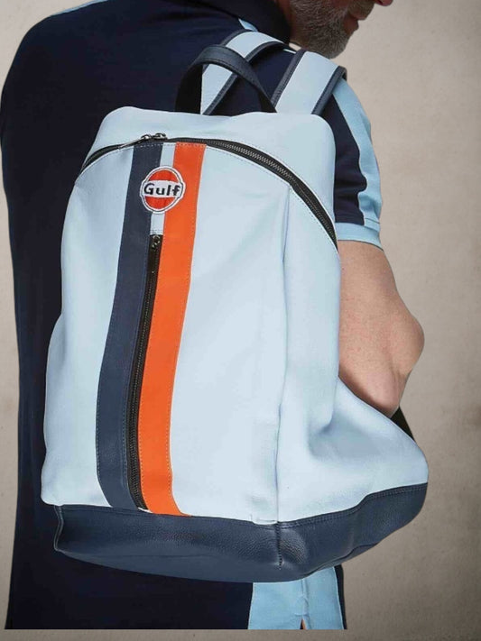 Leather Backpack Light Blue Gulf