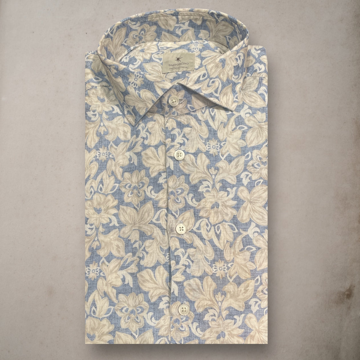 Linen Shirt Sky and Taupe Flowres - Vaturi