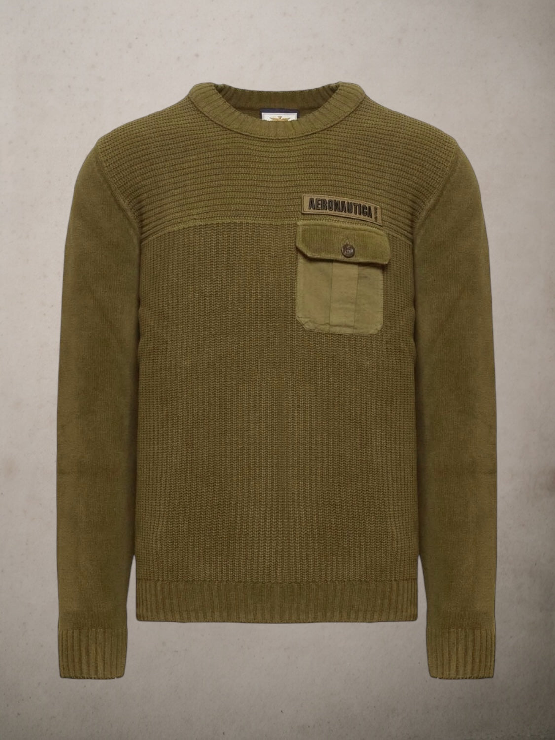Chenille Sweater With Chest Pocke Dark Olive