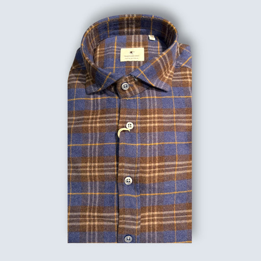 Shirt Navy Warm Cotton Light Blue Check