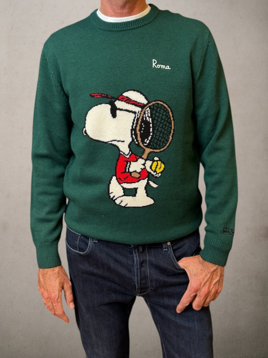 Maglione verde Snoopy Glamping