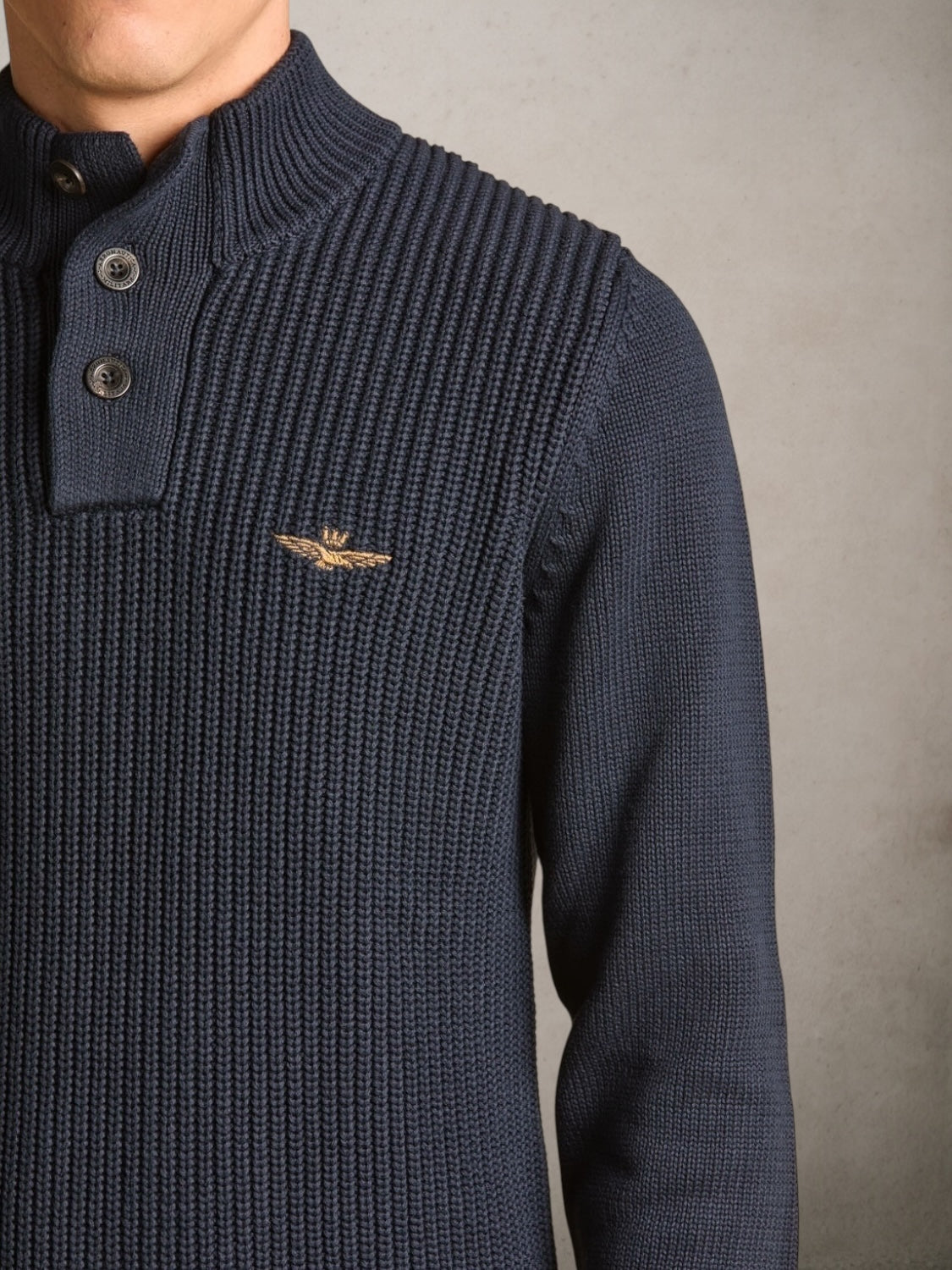 High-neck Sweater With Buttons Dark Blue