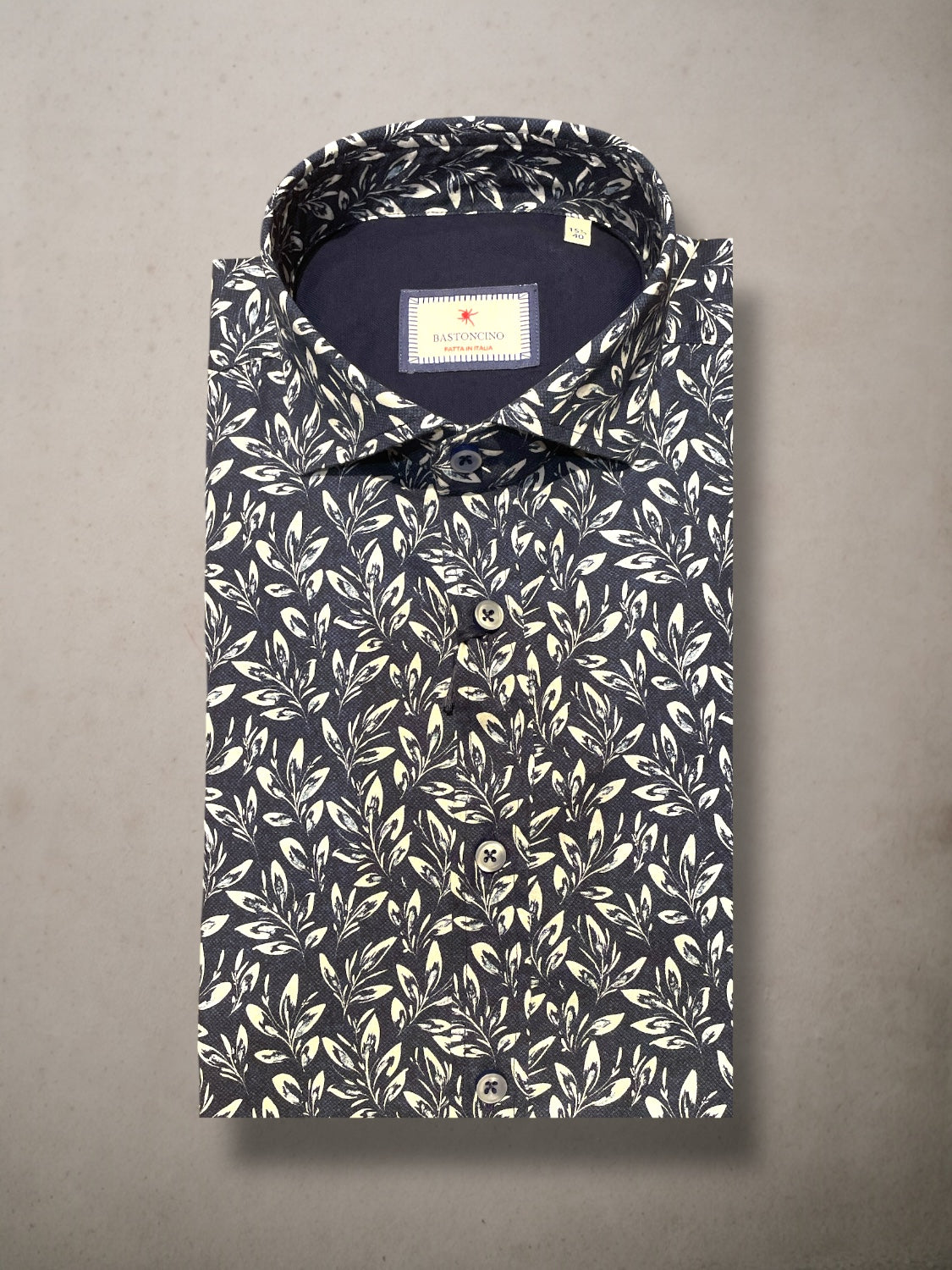 Navy and White Leaves Shirt - Vaturi