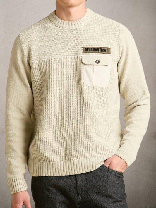 Chenille Sweater With Chest Pocket Pelikan White