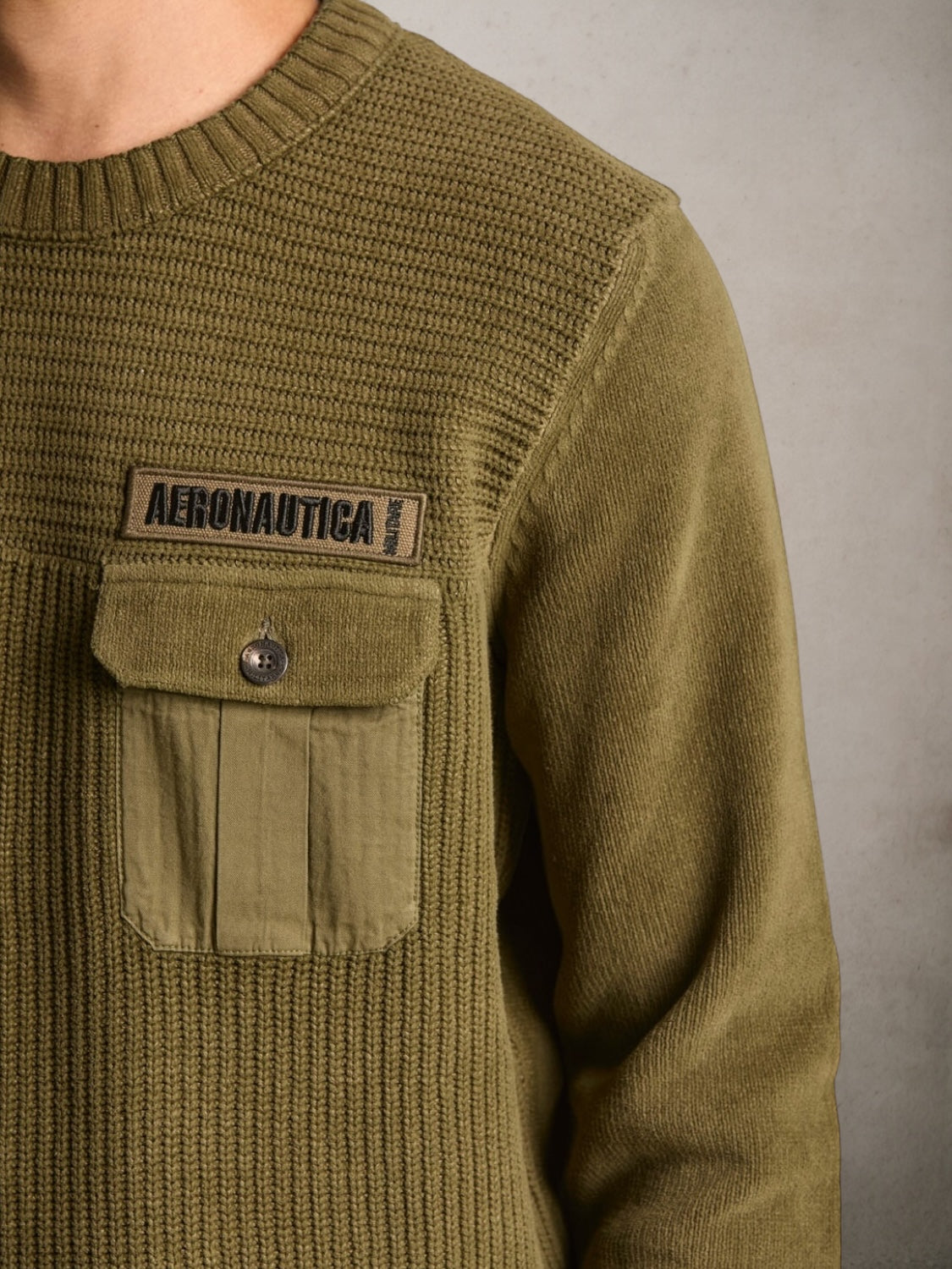 Chenille Sweater With Chest Pocke Dark Olive