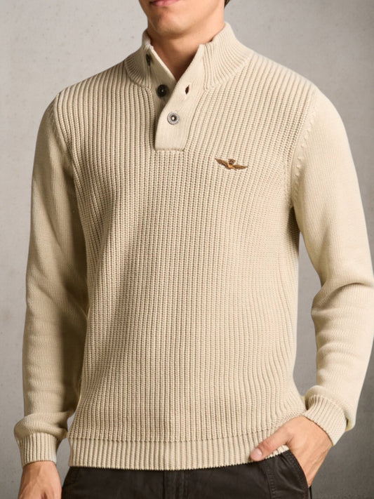 High-neck Sweater With Buttons Pelikan White