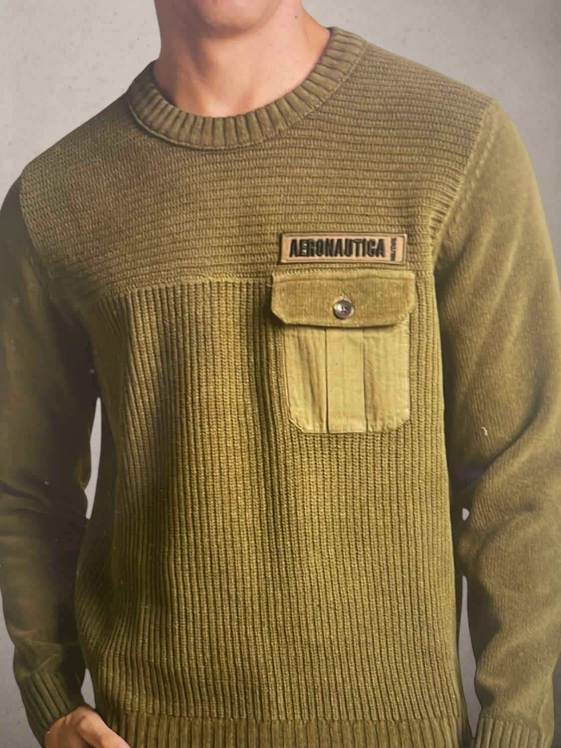 Chenille Sweater With Chest Pocke Dark Olive