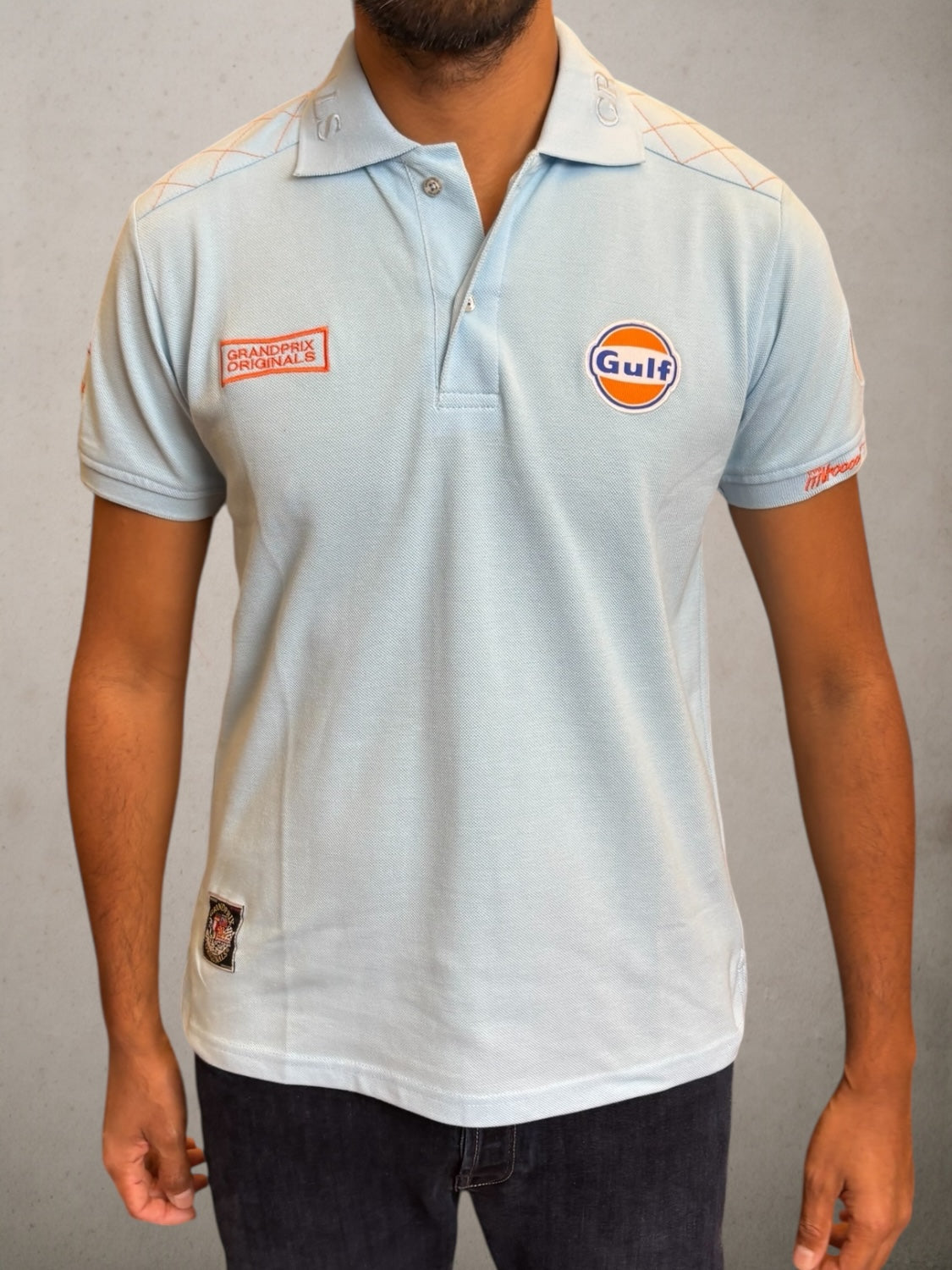 Gulf Light Blue And Orange Polo
