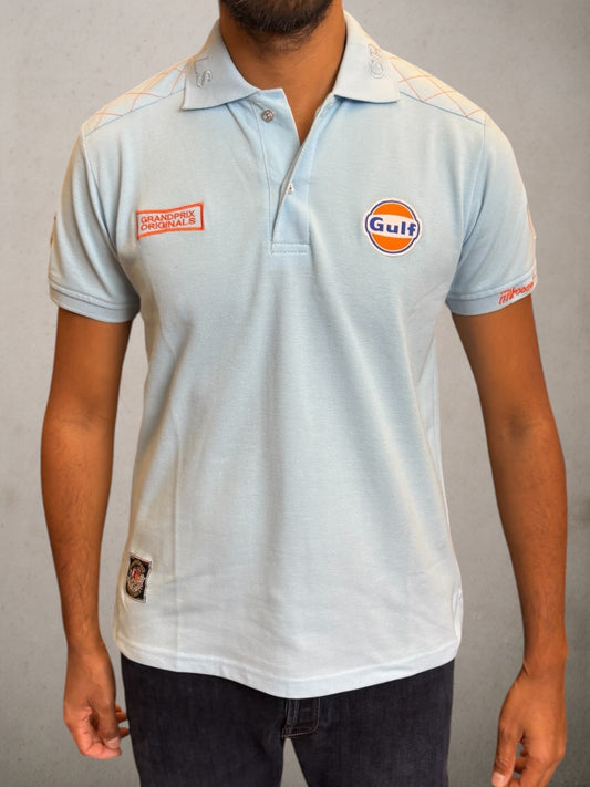 Gulf Light Blue And Orange Polo