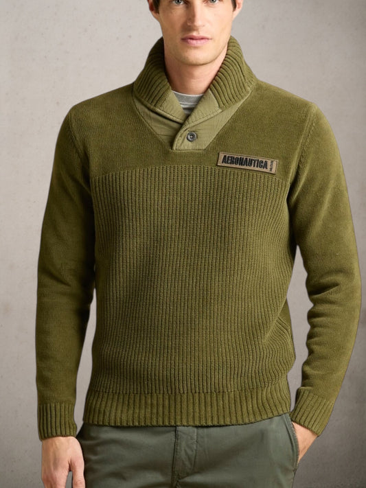 Shawl-collar sweater in cotton chenille
