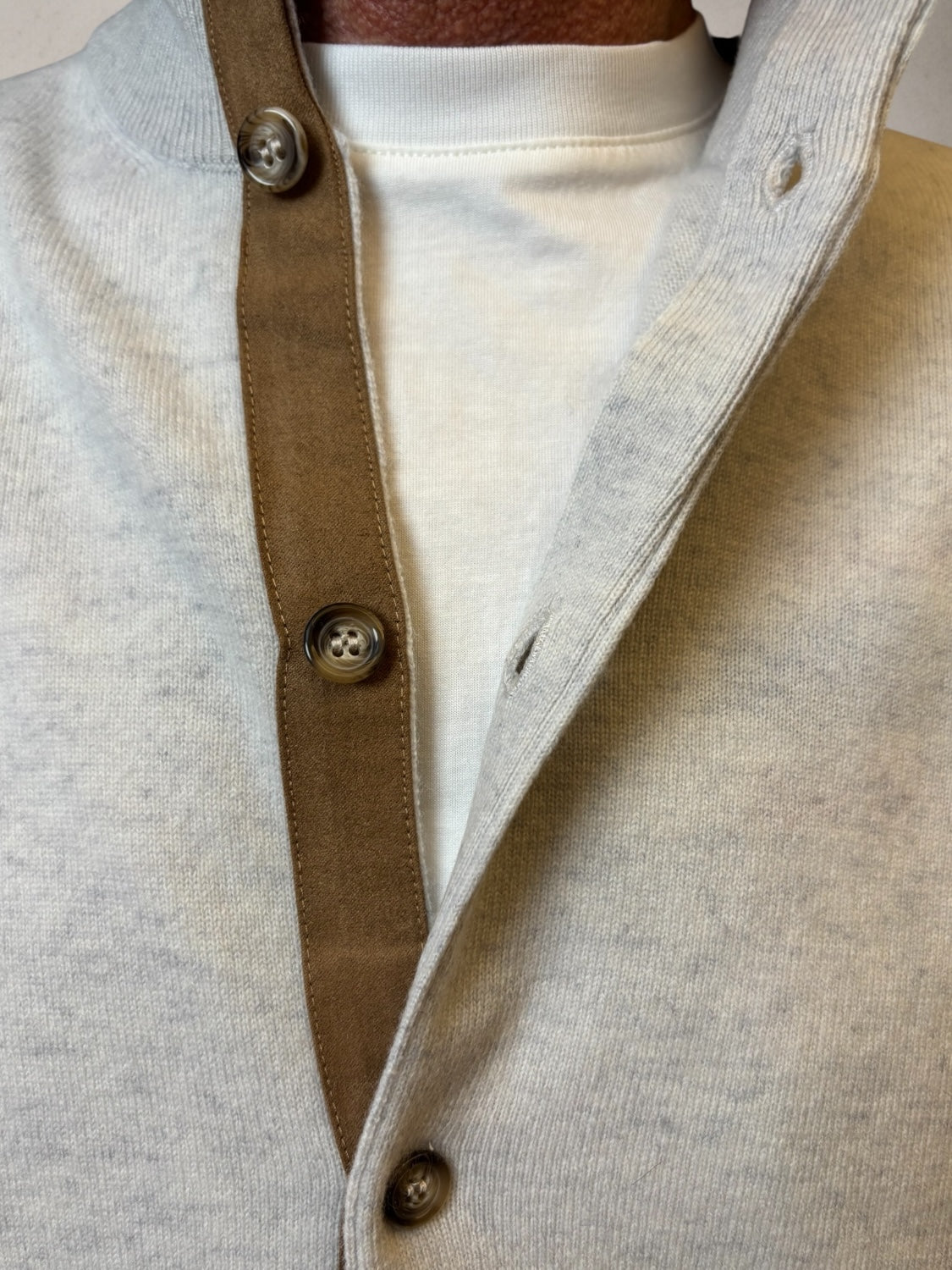 Dave Merino’s Light Grey Cardigan Buttons