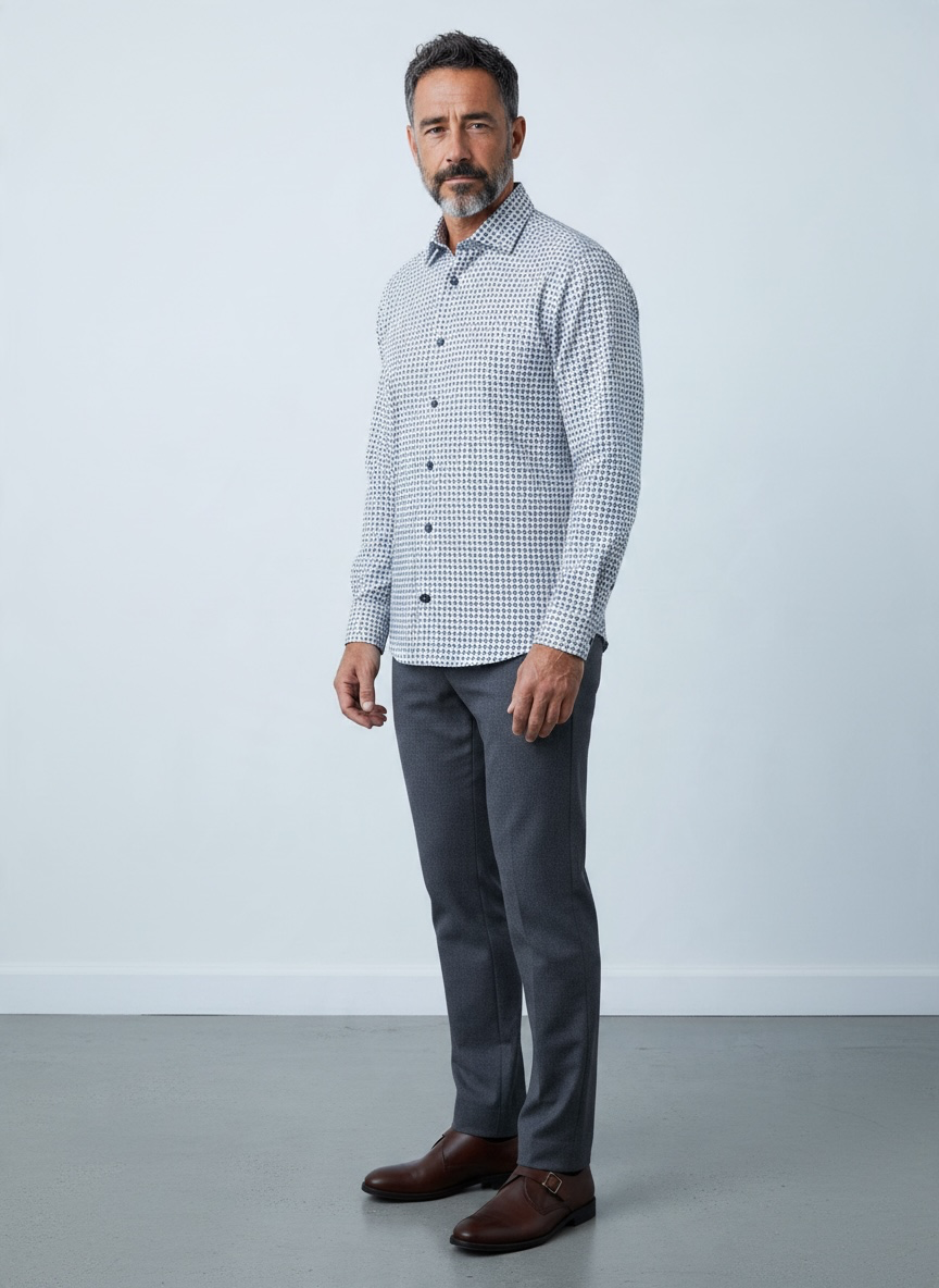 Camicia Blu Navy Cashmere e Cotone Bastoncino