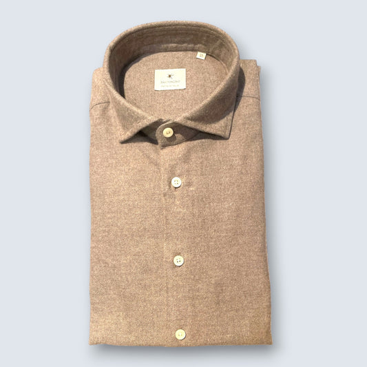 Warm Cotton and Cashmere Light Brown Shirt - Vaturi