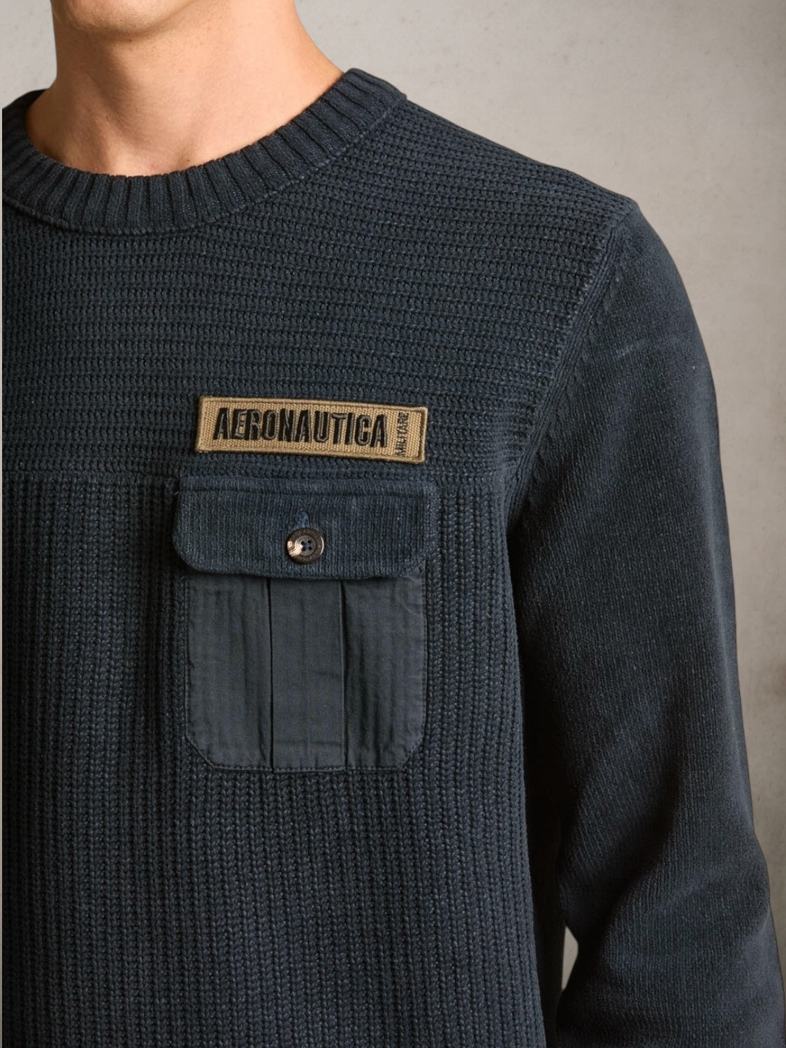 Chenille Sweater With Chest Pocke Navy