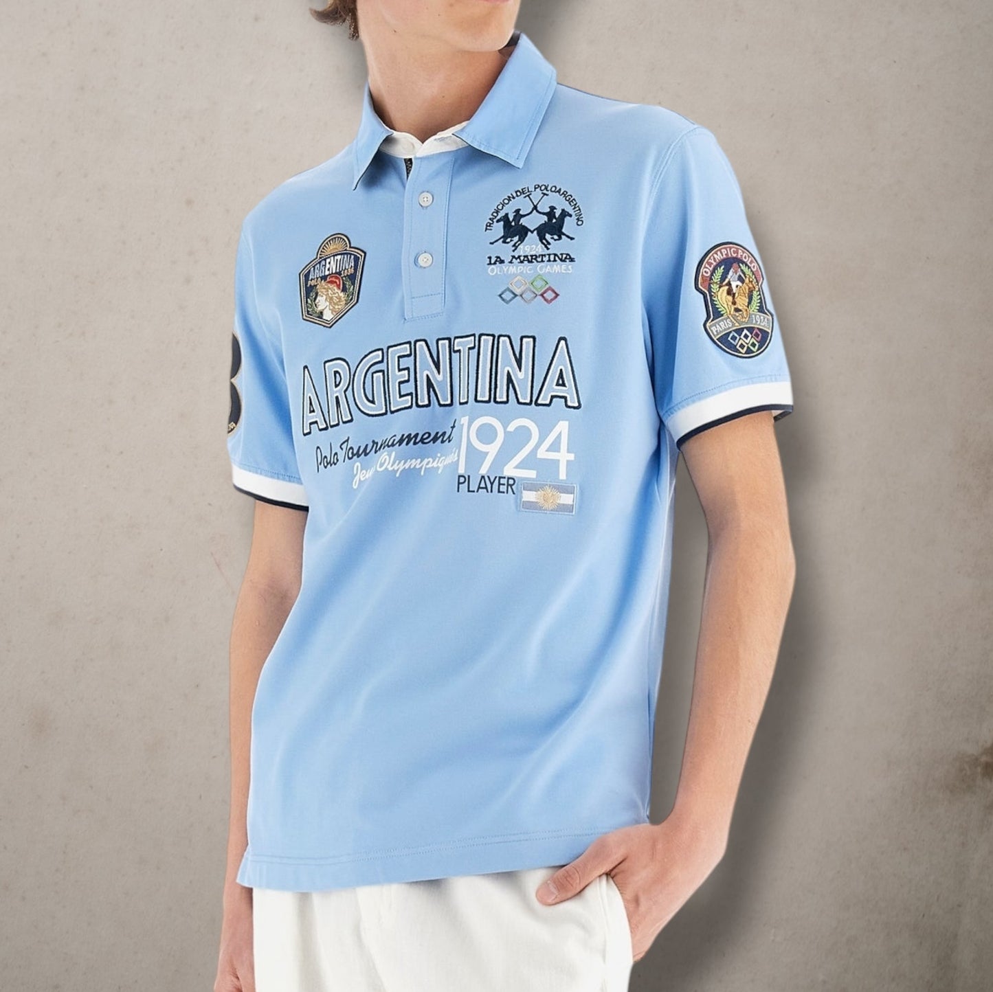 Polo in Strech Light Blue Pique- Alexis