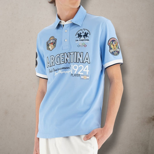 Polo in Strech Light Blue Pique- Alexis