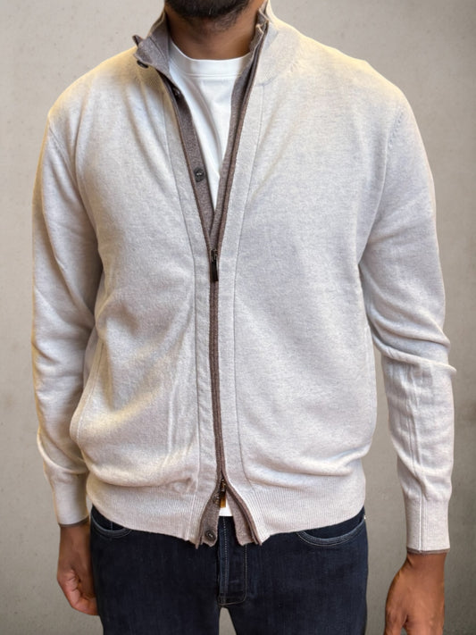 Lenny. Merino’s Light Grey  Cardigan Zip and Buttons