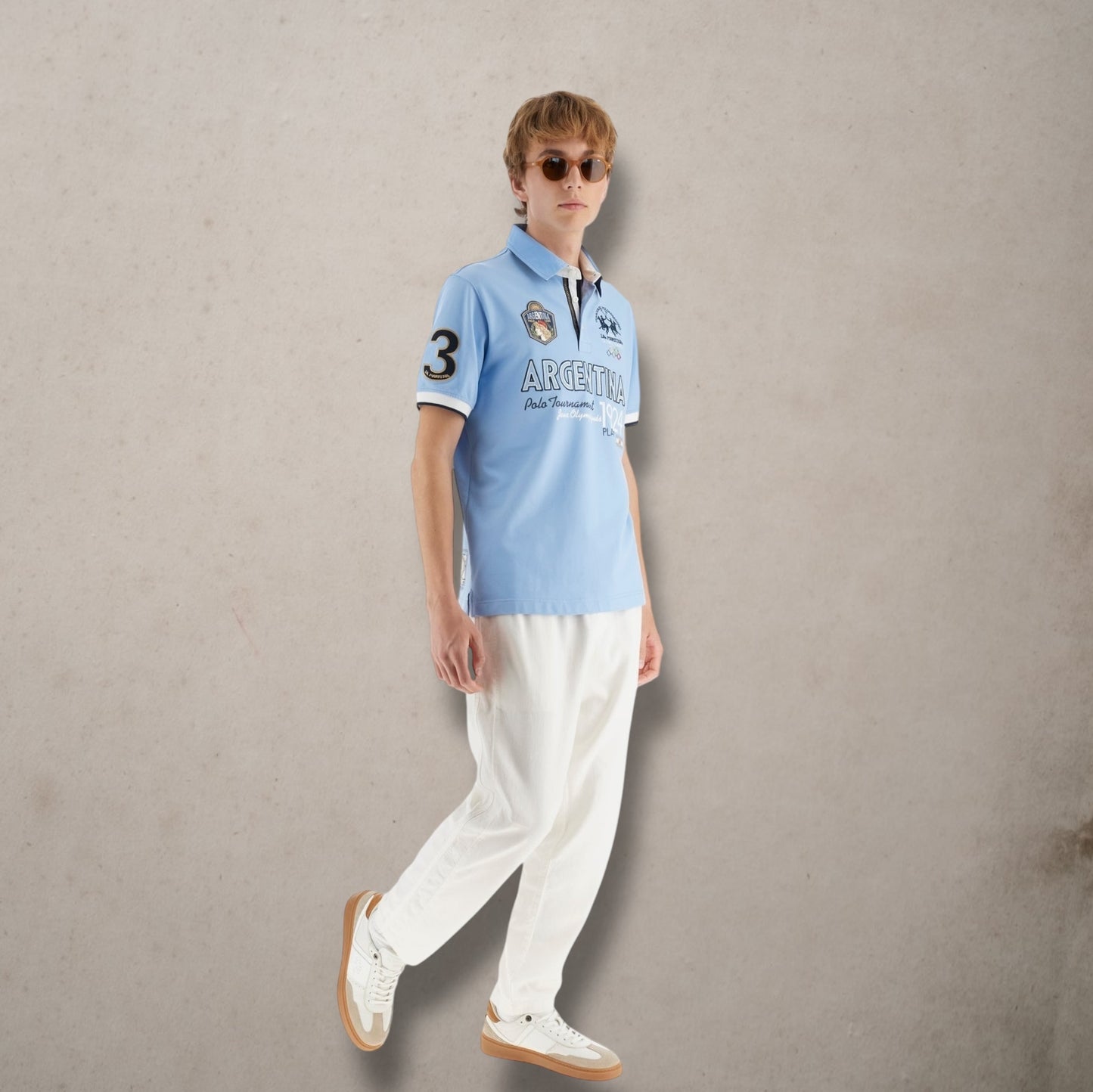 Polo in Strech Light Blue Pique- Alexis