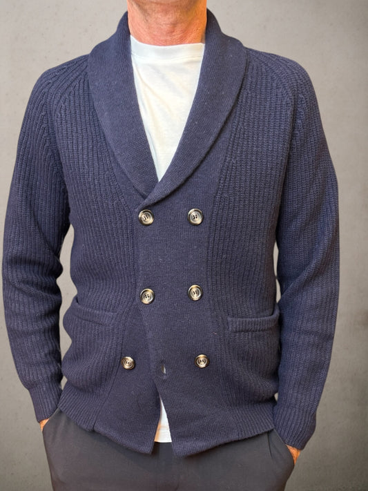 George  Double Brasted Navy  Wool Cardigan