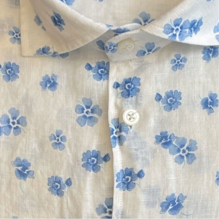 Camicie Fiori Azzurro Lino