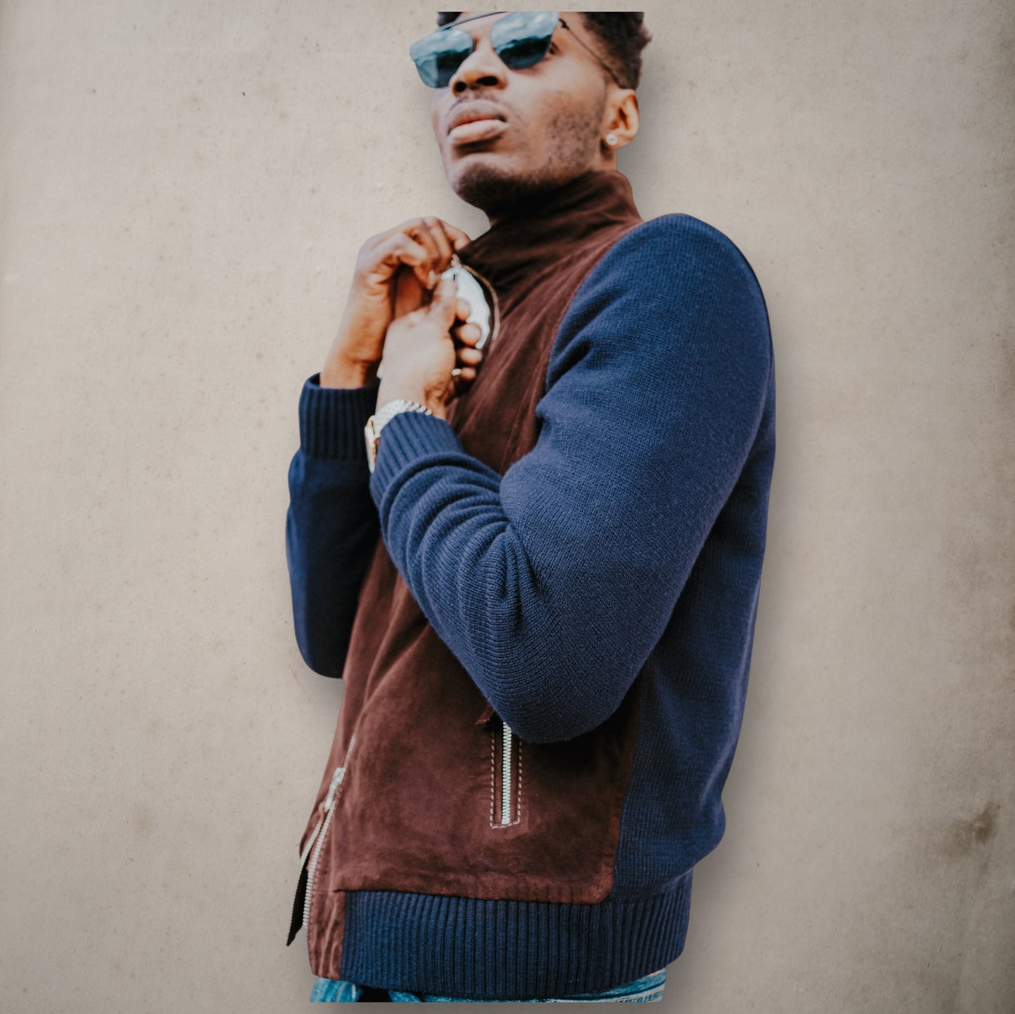 Suede and Navy fabric Jacket