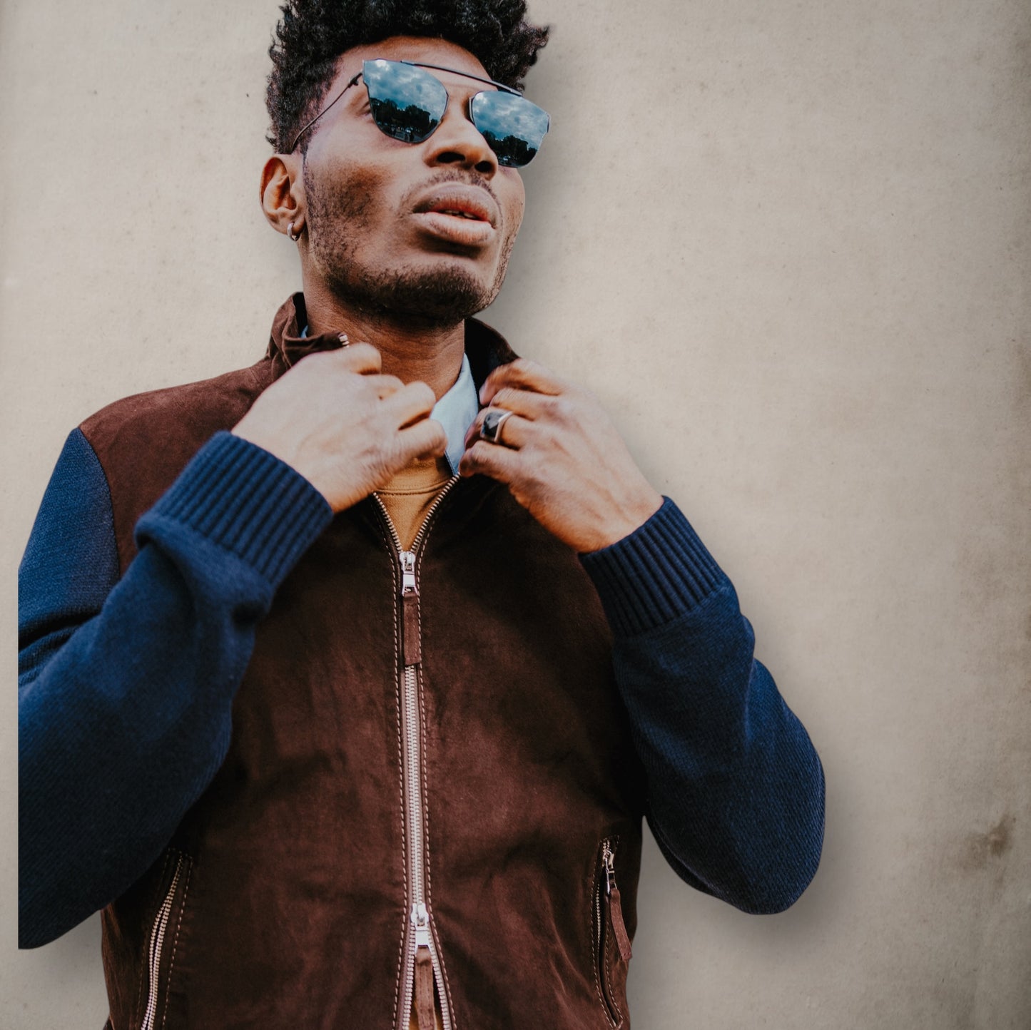 Suede and Navy fabric Jacket
