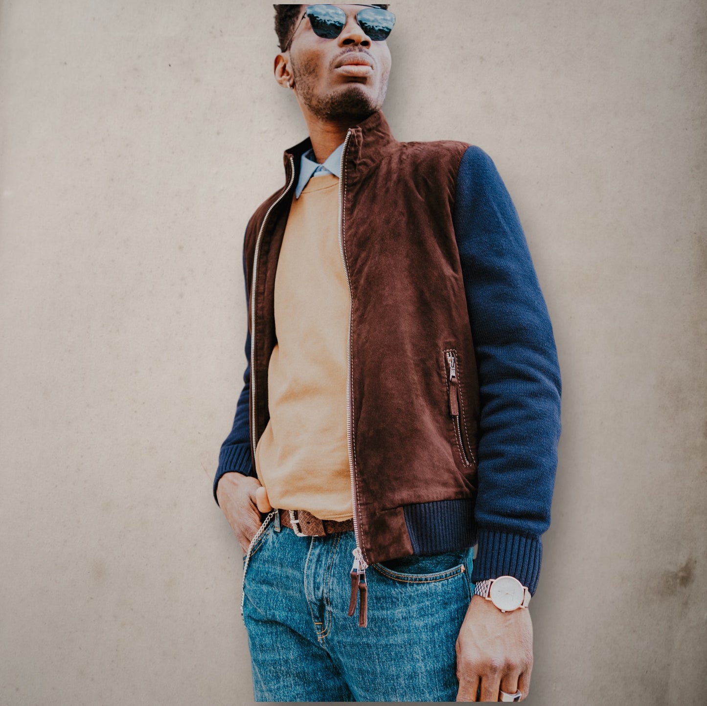 Suede and Navy fabric Jacket