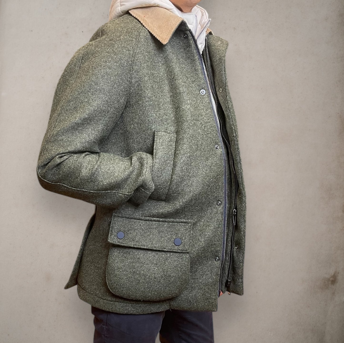 Green Jacket 4 Pocket  With Quilt And Hood