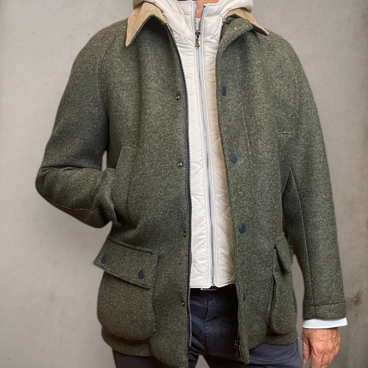 Green Jacket 4 Pocket  With Quilt And Hood