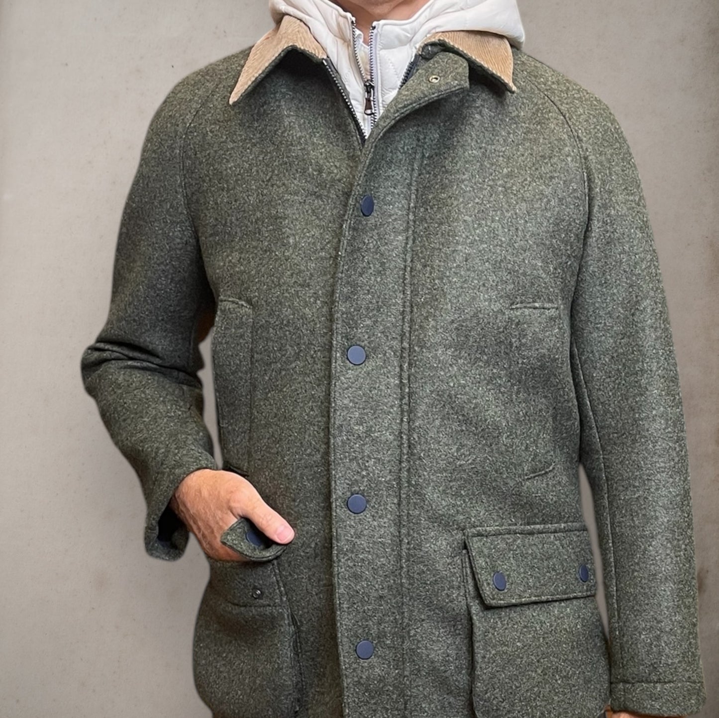 Green Jacket 4 Pocket  With Quilt And Hood