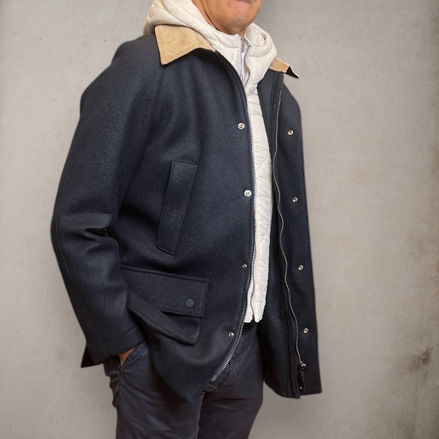 Navy Jacket 4 Pocket With Quilt And Hood