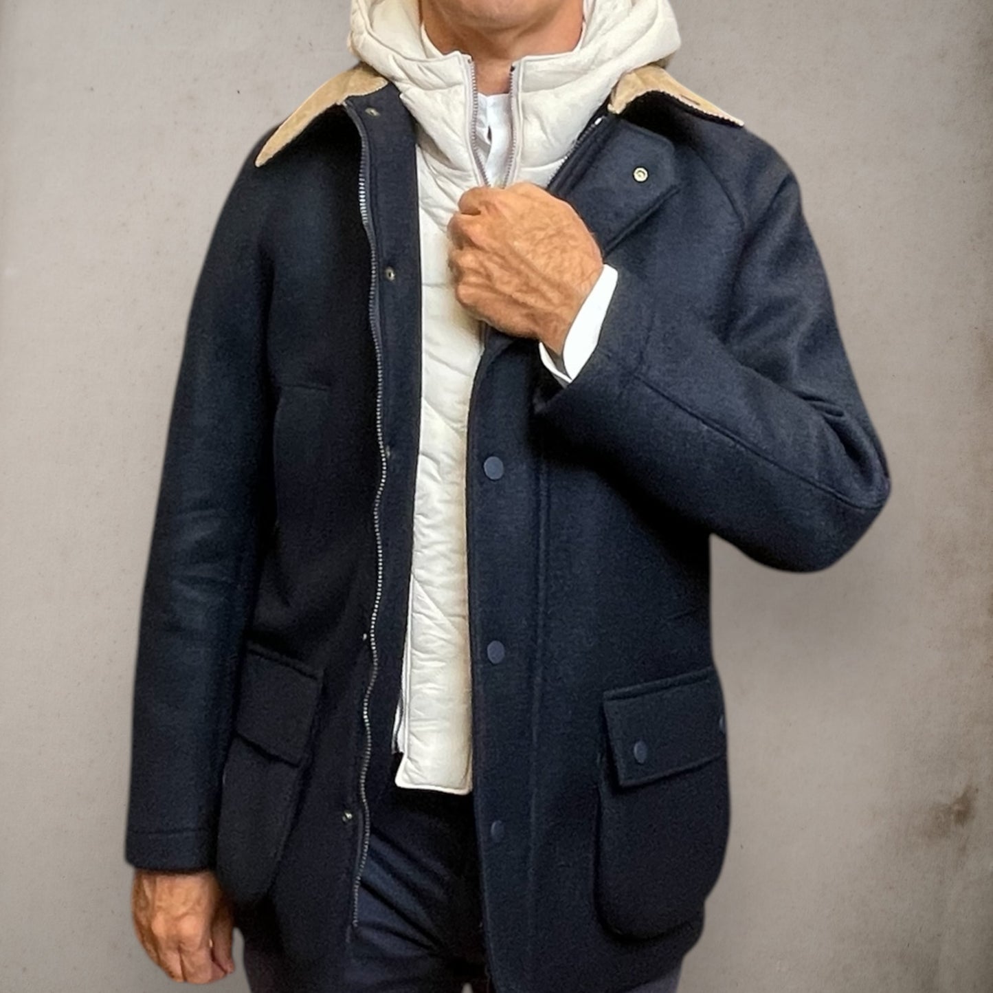 Navy Jacket 4 Pocket With Quilt And Hood