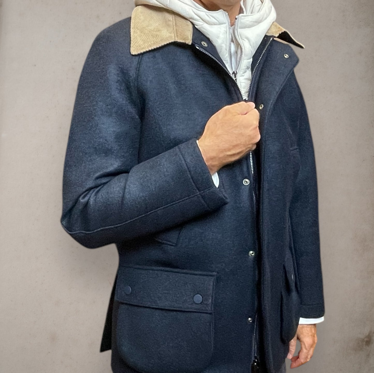 Navy Jacket 4 Pocket With Quilt And Hood