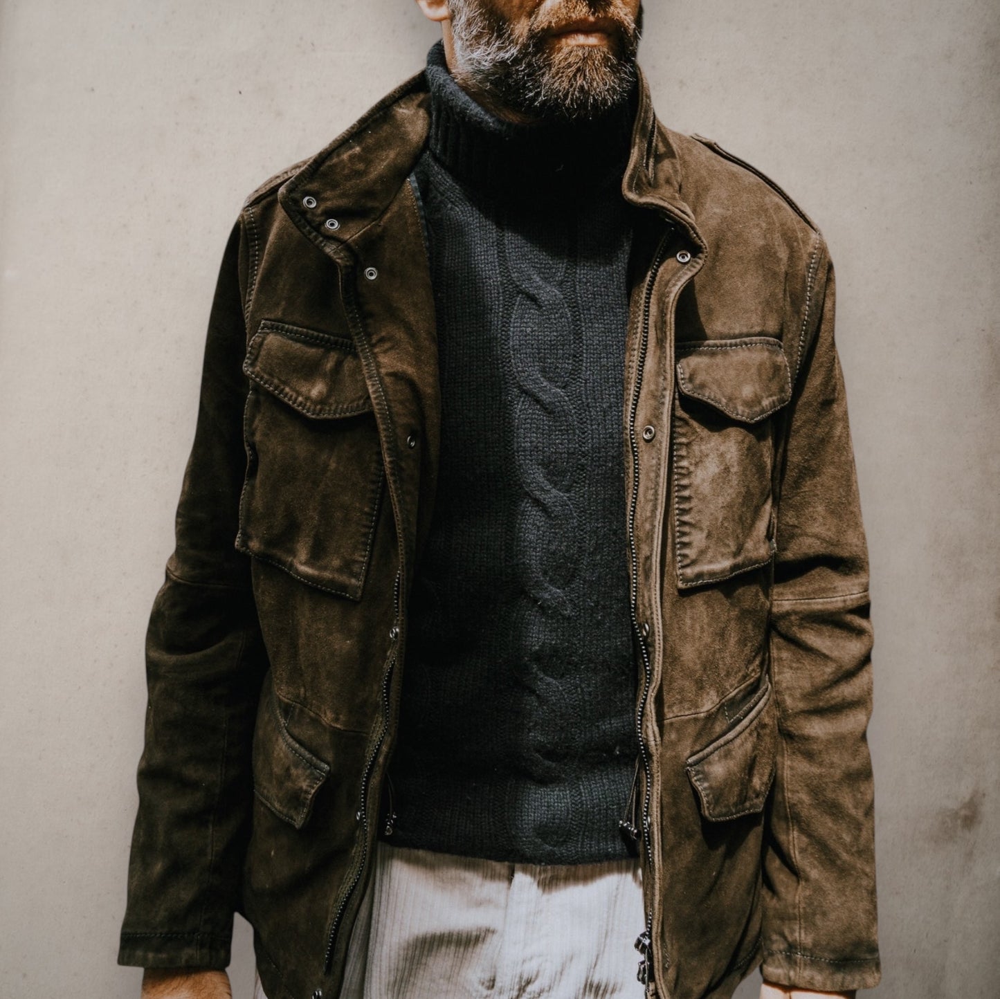 Suede Field Jacket VintagE Green Undergrowth - Vaturi