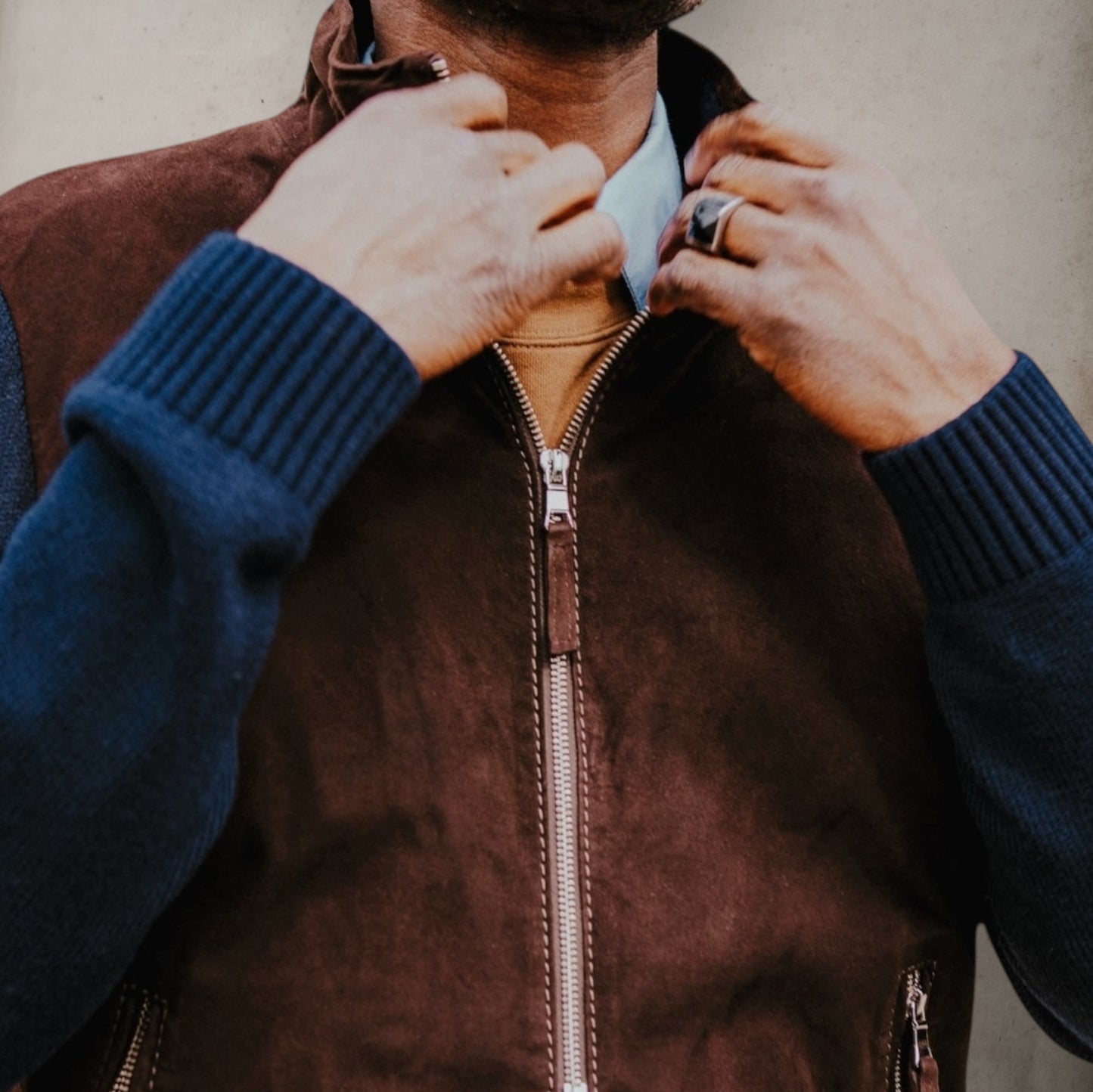 Suede and Navy fabric Jacket