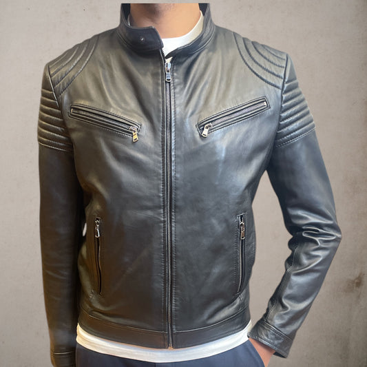 Biker Black Leather Jacket - Vaturi