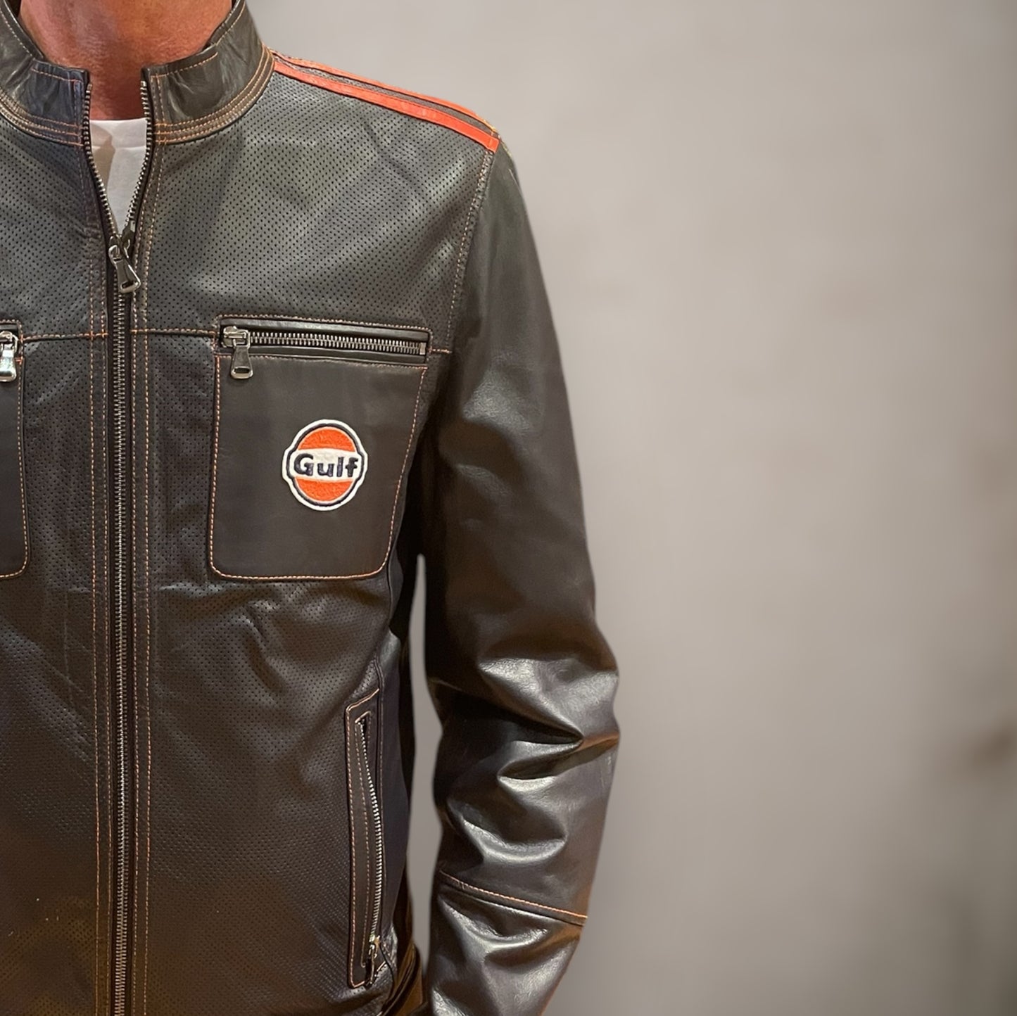Biker traforato blu navy scuro