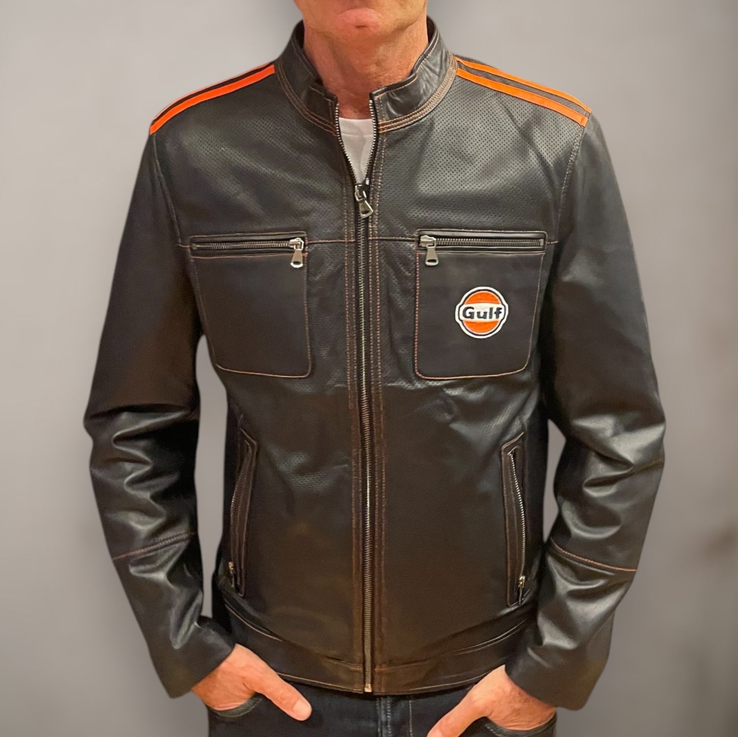 Biker traforato blu navy scuro