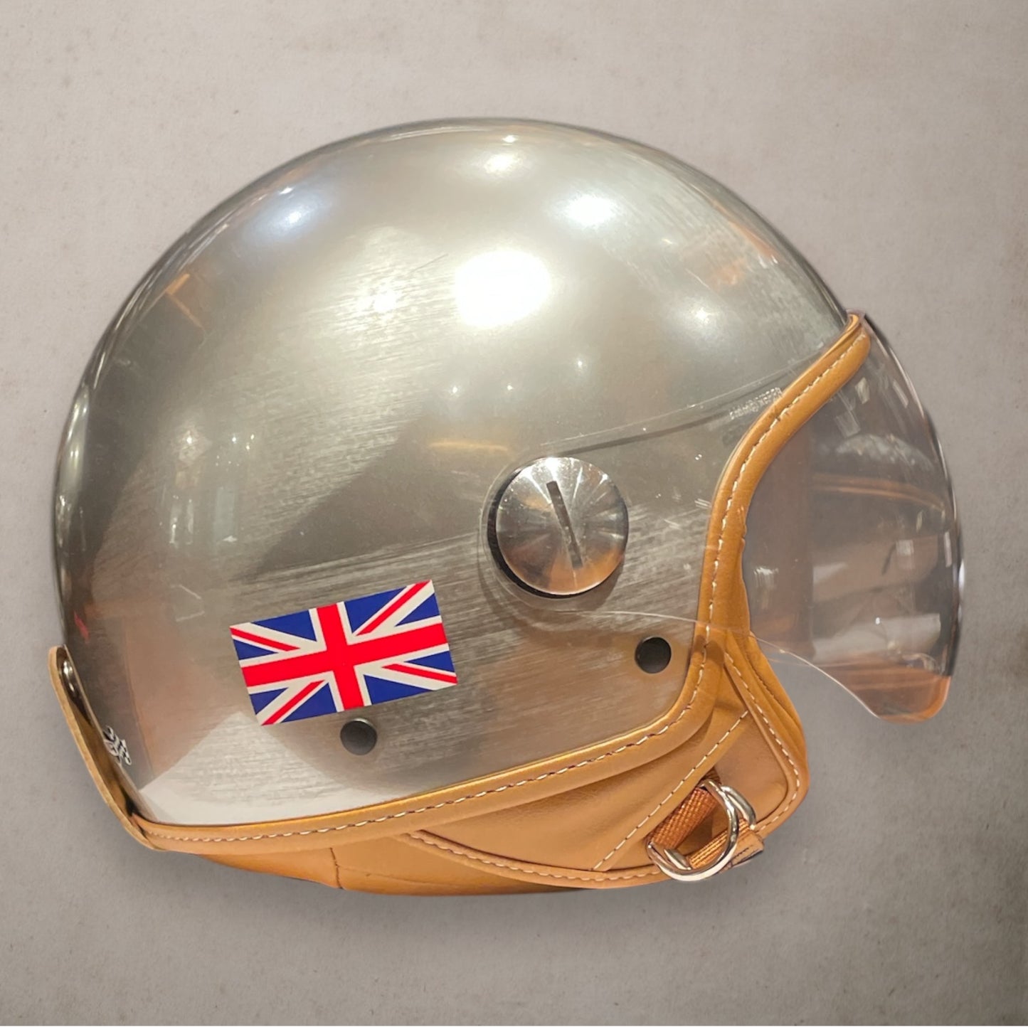 Shiny Helmet Green Stripes and UK Flag