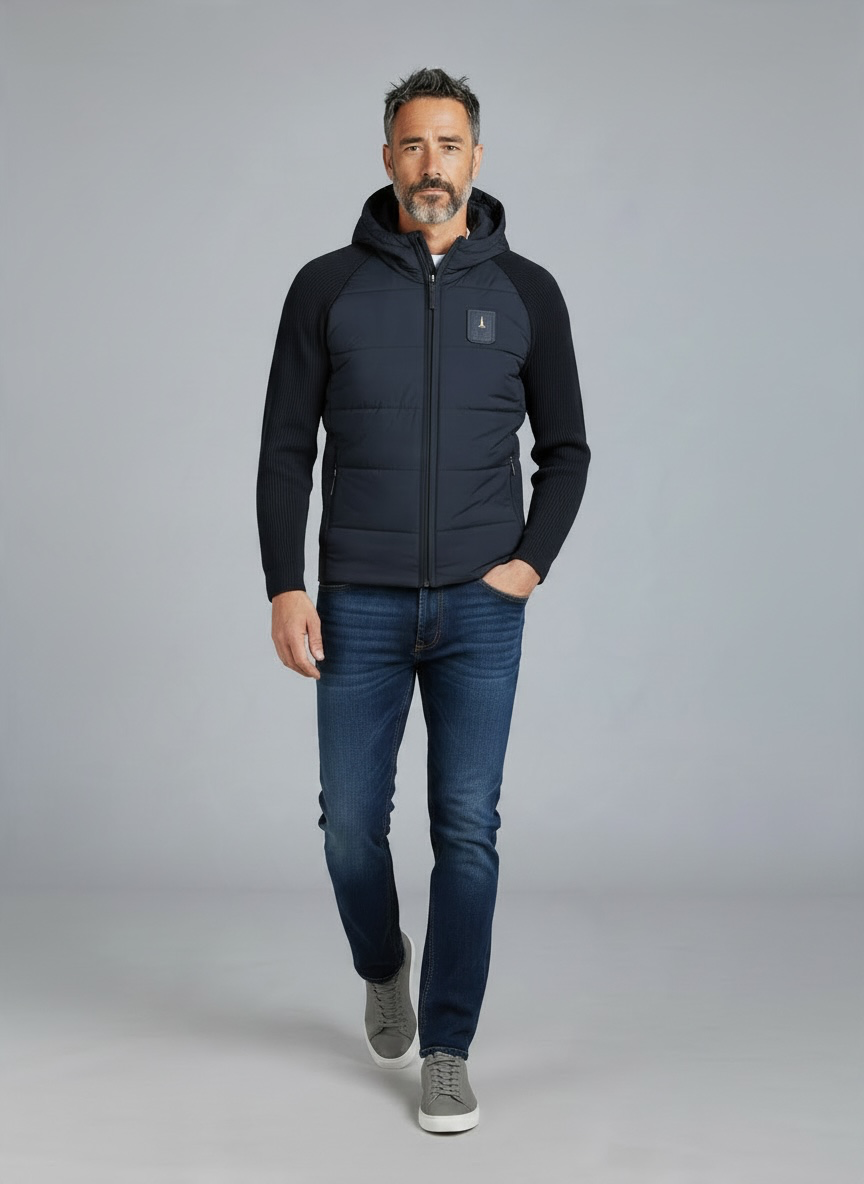 Padded Nylon And Rib-Knit Jacket Navy