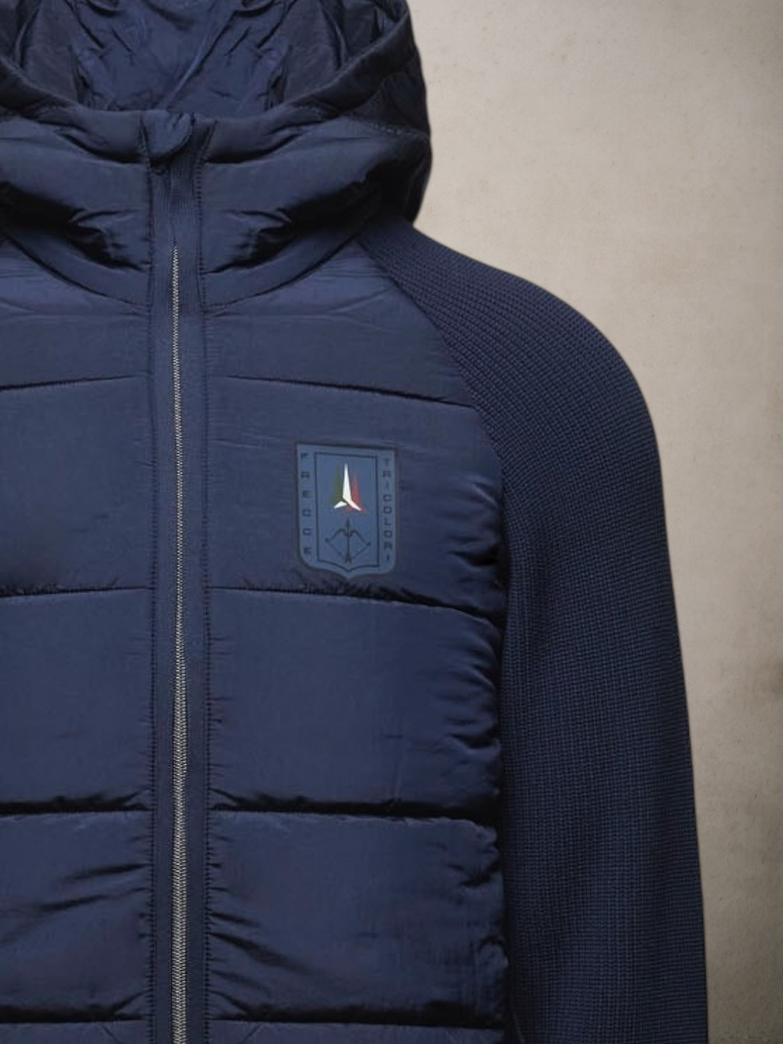 Padded Nylon And Rib-Knit Jacket Navy