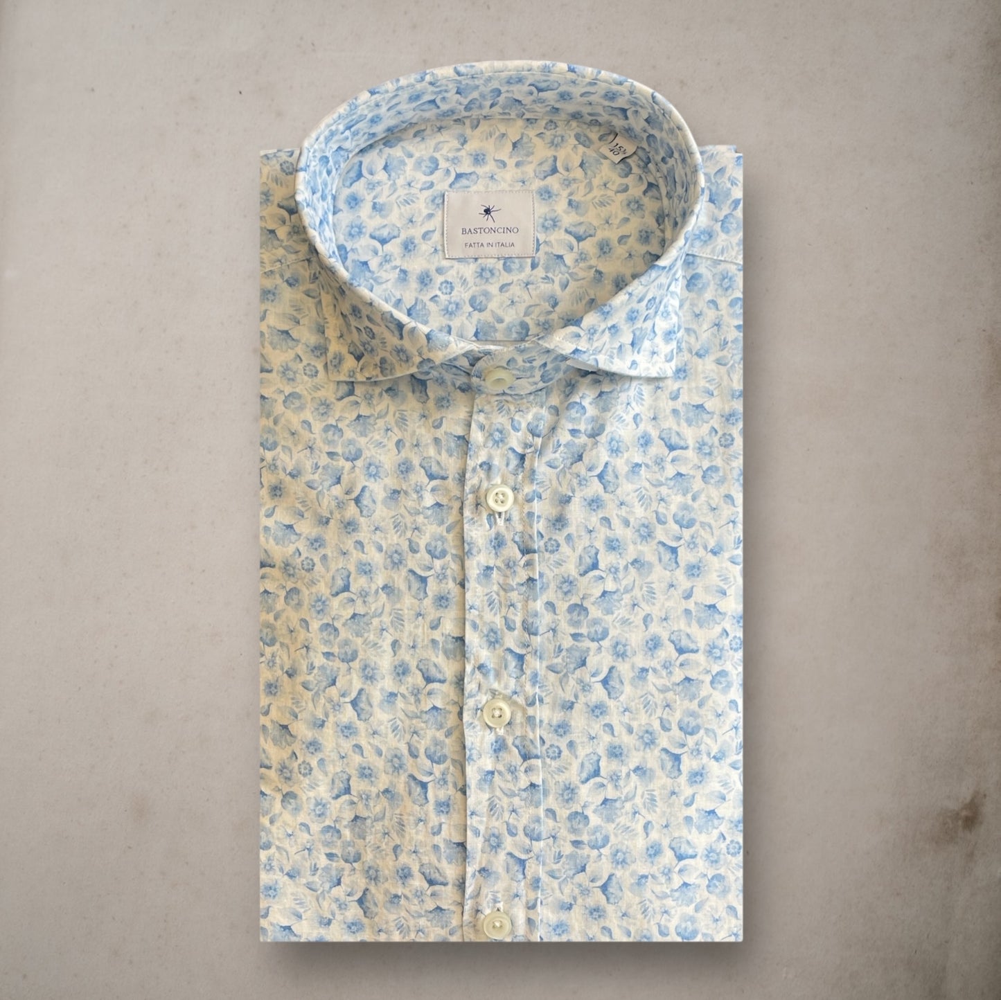 Camicia Micro Fiori Azzurro Lino