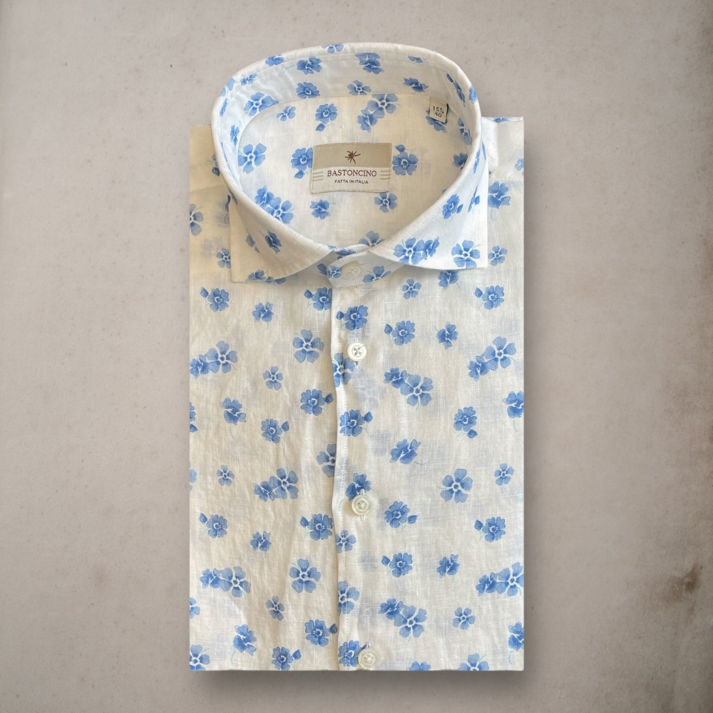 Camicie Fiori Azzurro Lino